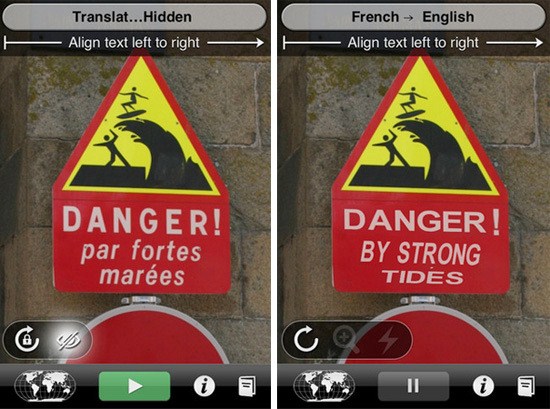 Word Lens text translation - French to English